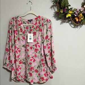 NYDJ Pink and Green Floral Blouse
